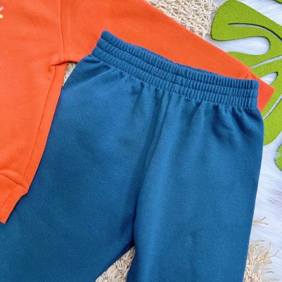 Conj. Casaco Animals Friends com Capuz e Calça de Moletom - Laranja e Azul